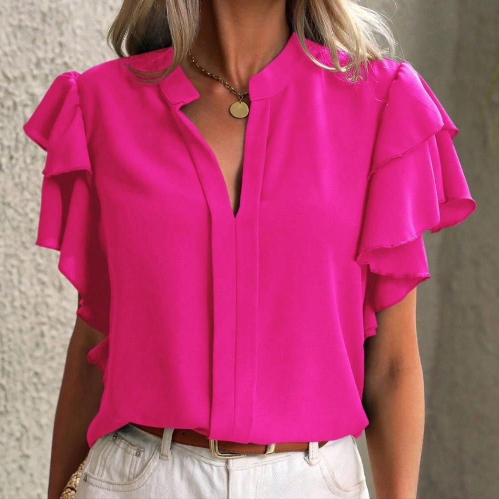 Victoria Ruffle Sleeve Top - Pink - Picture 1 of 3